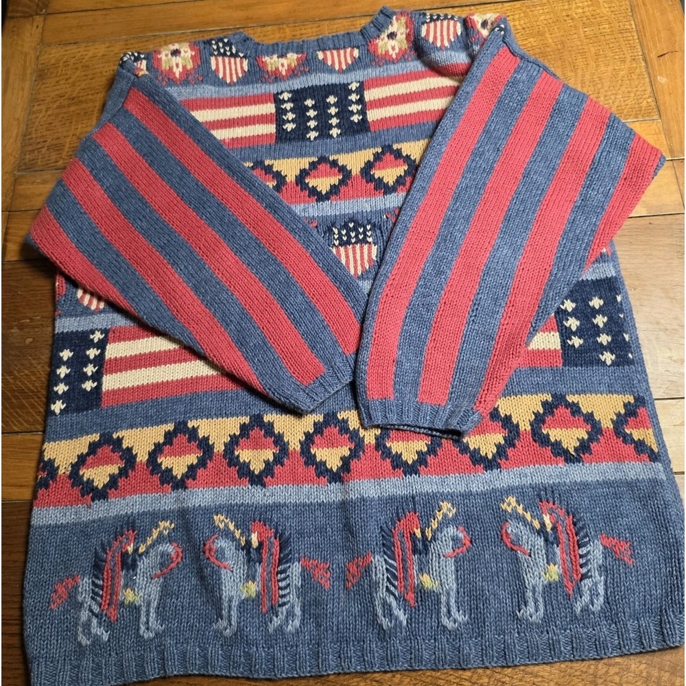 Vintage Cambridge Country Store XL Sweater American Flag Patriotic‎ Western